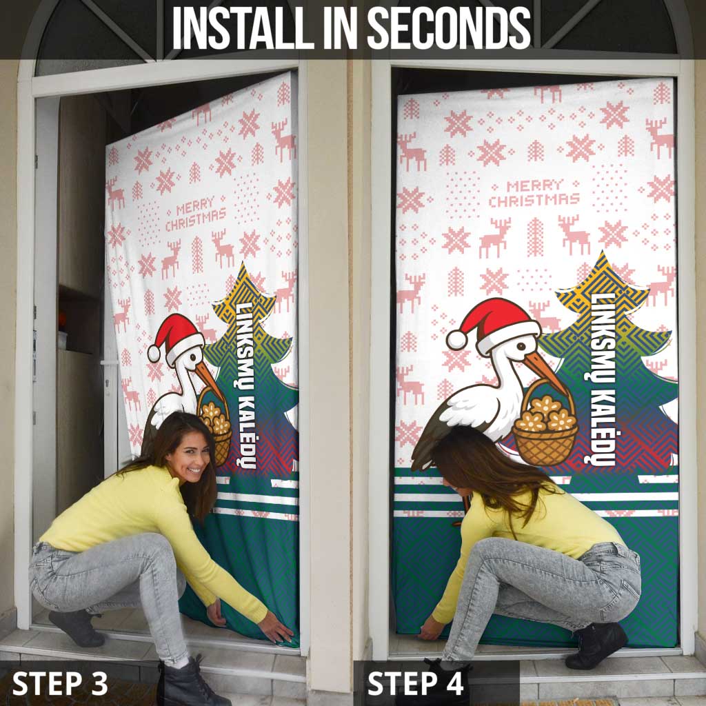 Lithuania Christmas Door Cover with Stork Basket Snowflakes and Traditional Pattern Design - Wonder Print Shop