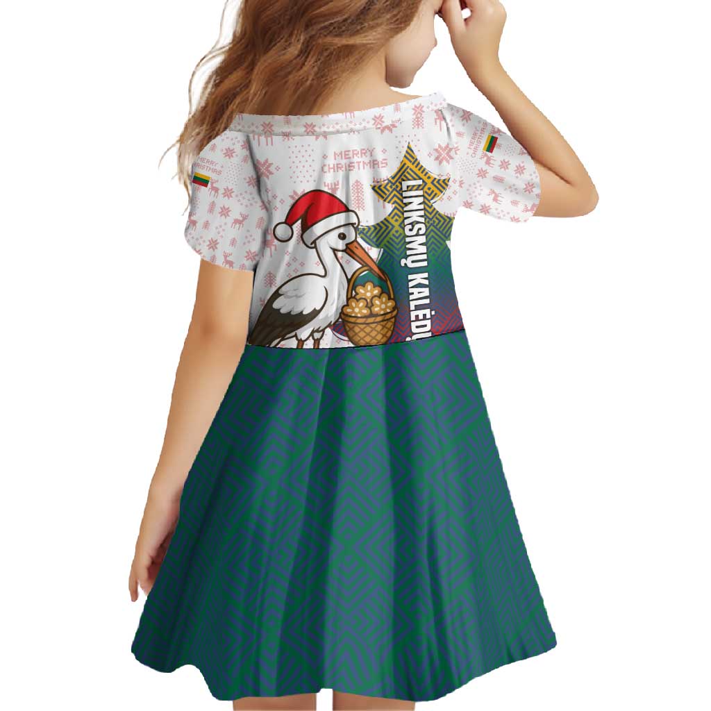 Lithuania Christmas Family Matching Off Shoulder Maxi Dress and Hawaiian Shirt with Stork Basket Snowflakes and Traditional Pattern Design - Wonder Print Shop