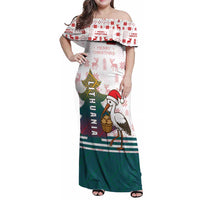 Lithuania Christmas Family Matching Off Shoulder Maxi Dress and Hawaiian Shirt with Stork Basket Snowflakes and Traditional Pattern Design - Wonder Print Shop