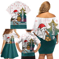 Lithuania Christmas Family Matching Off Shoulder Short Dress and Hawaiian Shirt with Stork Basket Snowflakes and Traditional Pattern Design - Wonder Print Shop