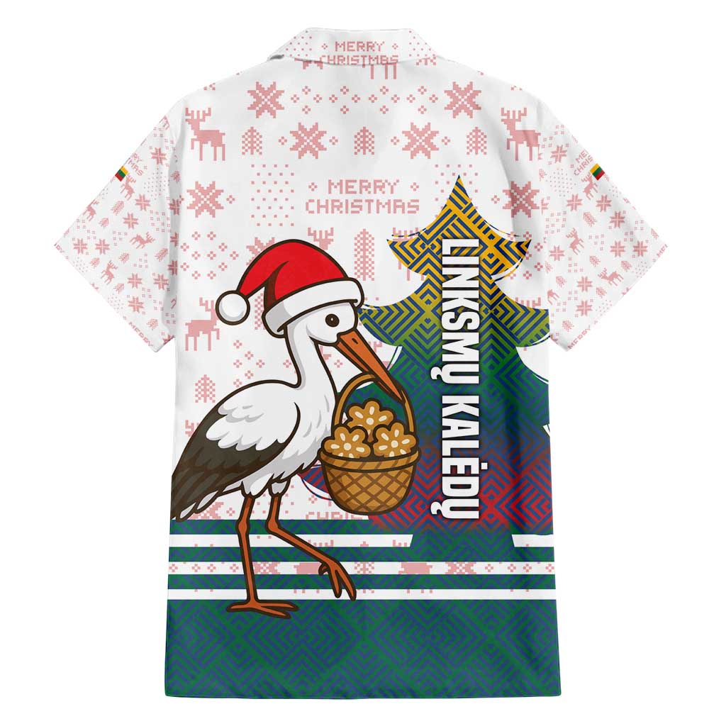 Lithuania Christmas Family Matching Off Shoulder Short Dress and Hawaiian Shirt with Stork Basket Snowflakes and Traditional Pattern Design - Wonder Print Shop