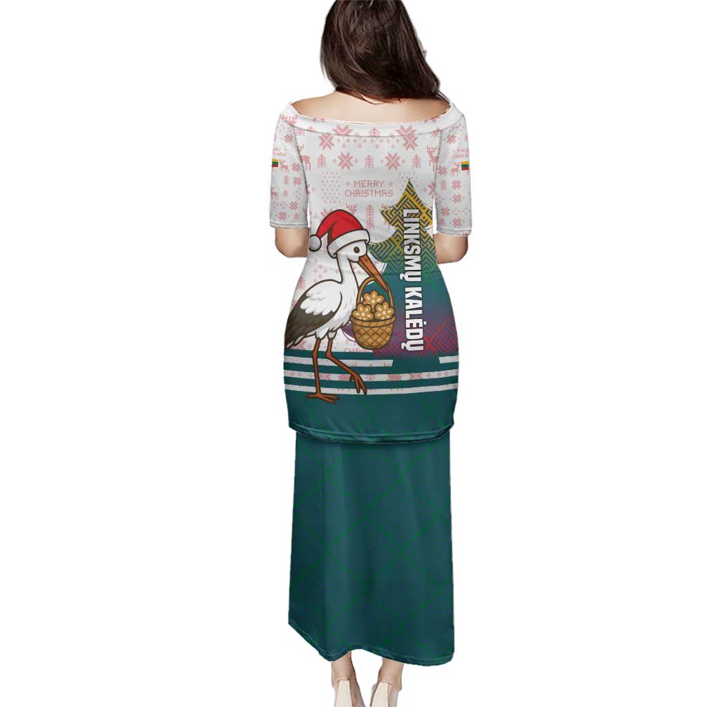 Lithuania Christmas Family Matching Puletasi and Hawaiian Shirt with Stork Basket Snowflakes and Traditional Pattern Design - Wonder Print Shop