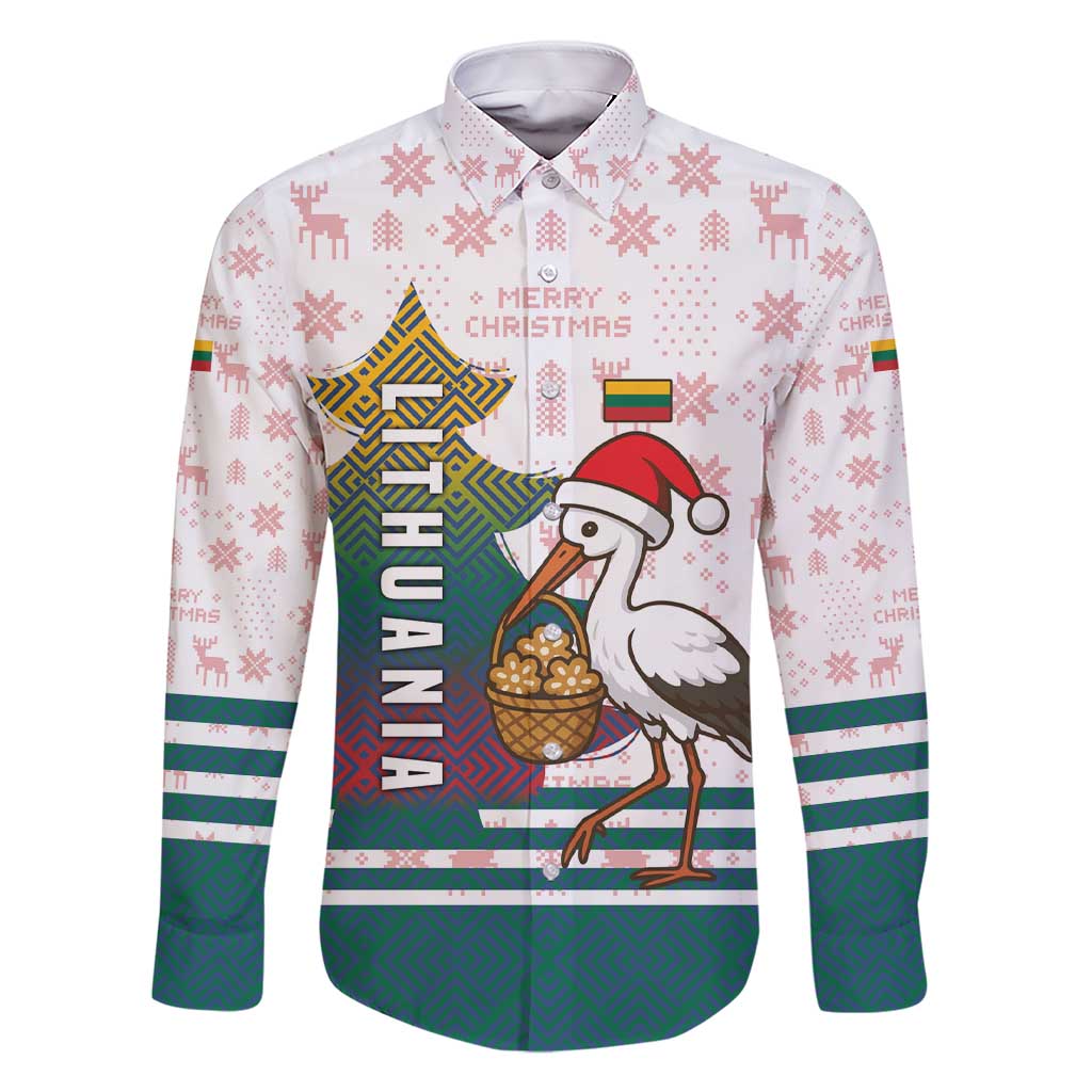 Lithuania Christmas Family Matching Short Sleeve Bodycon Dress and Hawaiian Shirt with Stork Basket Snowflakes and Traditional Pattern Design - Wonder Print Shop