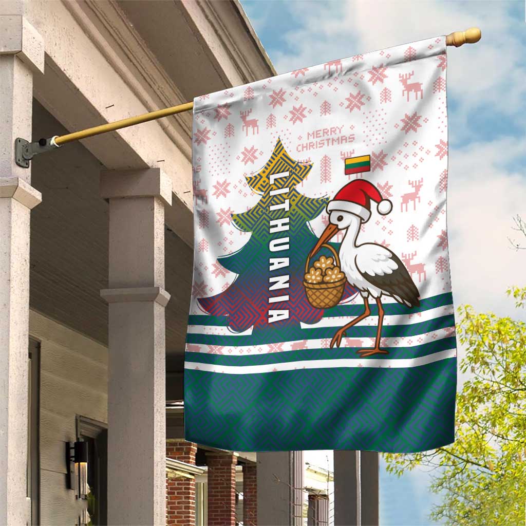 Lithuania Christmas Garden Flag with Stork Basket Snowflakes and Traditional Pattern Design - Wonder Print Shop
