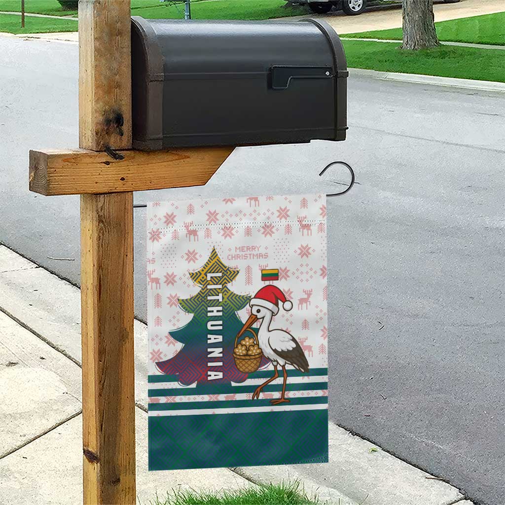 Lithuania Christmas Garden Flag with Stork Basket Snowflakes and Traditional Pattern Design - Wonder Print Shop