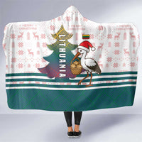 Lithuania Christmas Hooded Blanket with Stork Basket Snowflakes and Traditional Pattern Design - Wonder Print Shop