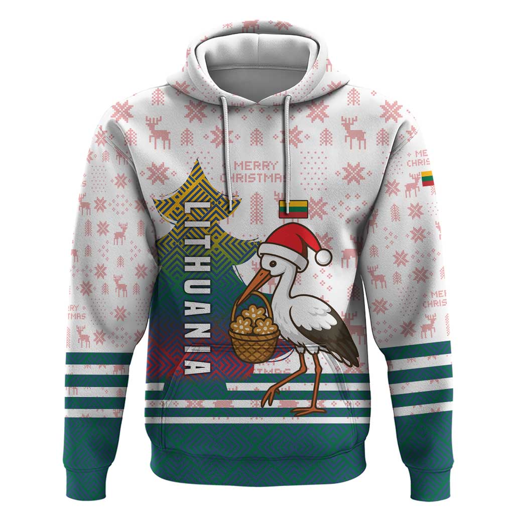 Lithuania Christmas Hoodie with Stork Basket Snowflakes and Traditional Pattern Design - Wonder Print Shop