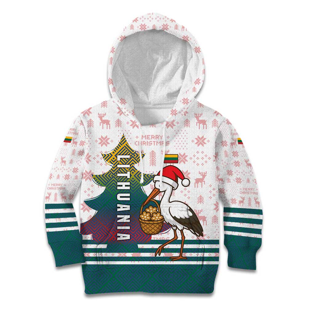 Lithuania Christmas Kid Hoodie with Stork Basket Snowflakes and Traditional Pattern Design - Wonder Print Shop