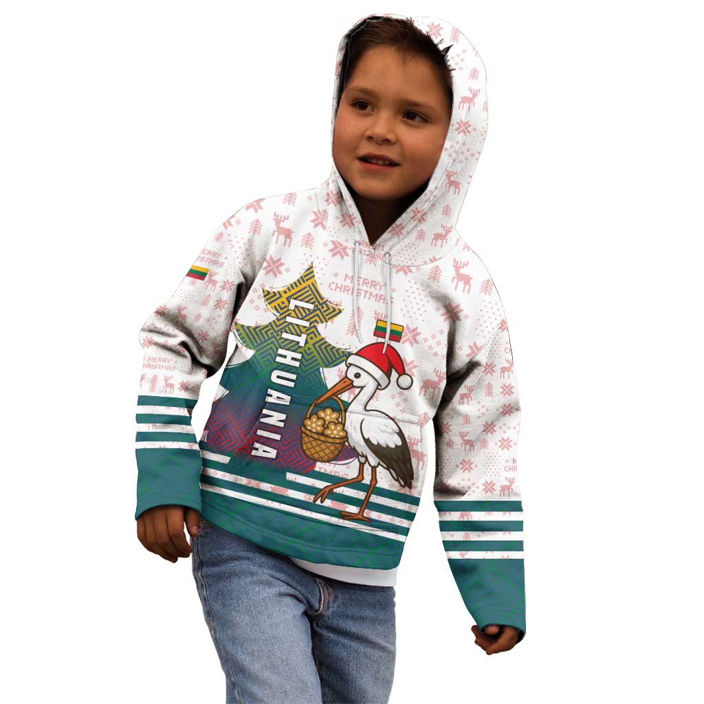 Lithuania Christmas Kid Hoodie with Stork Basket Snowflakes and Traditional Pattern Design - Wonder Print Shop