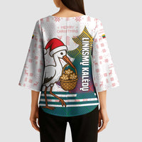 Lithuania Christmas Kimono Sleeve Blouse with Stork Basket Snowflakes and Traditional Pattern Design - Wonder Print Shop