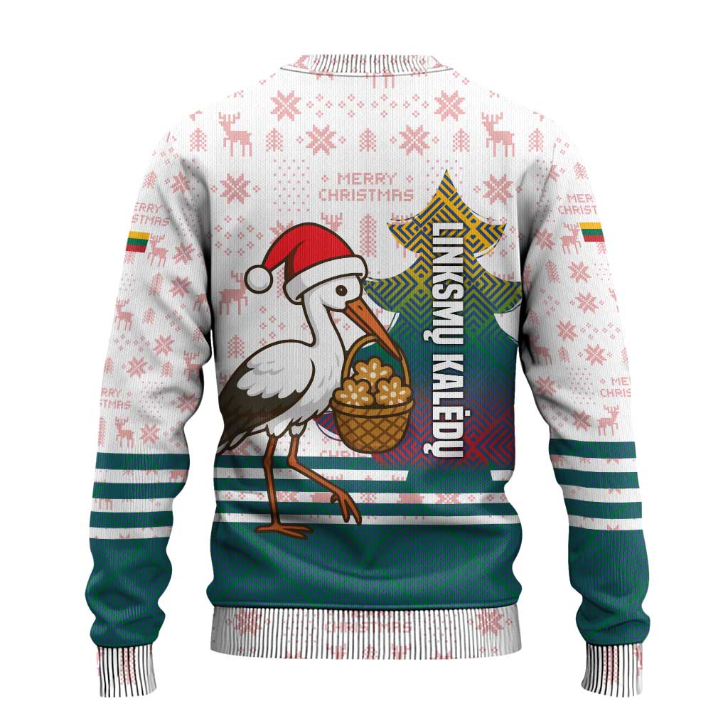 Lithuania Christmas Ugly Christmas Sweater with Stork Basket Snowflakes and Traditional Pattern Design - Wonder Print Shop