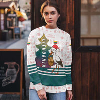 Lithuania Christmas Ugly Christmas Sweater with Stork Basket Snowflakes and Traditional Pattern Design - Wonder Print Shop