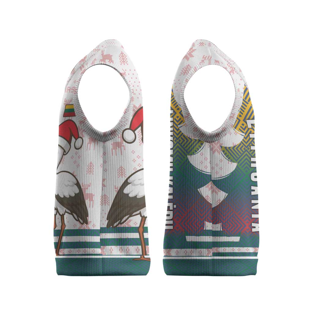Lithuania Christmas Knitted V-Neck Vest with Stork Basket Snowflakes and Traditional Pattern Design - Wonder Print Shop