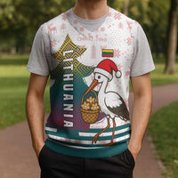 Lithuania Christmas Knitted V-Neck Vest with Stork Basket Snowflakes and Traditional Pattern Design - Wonder Print Shop