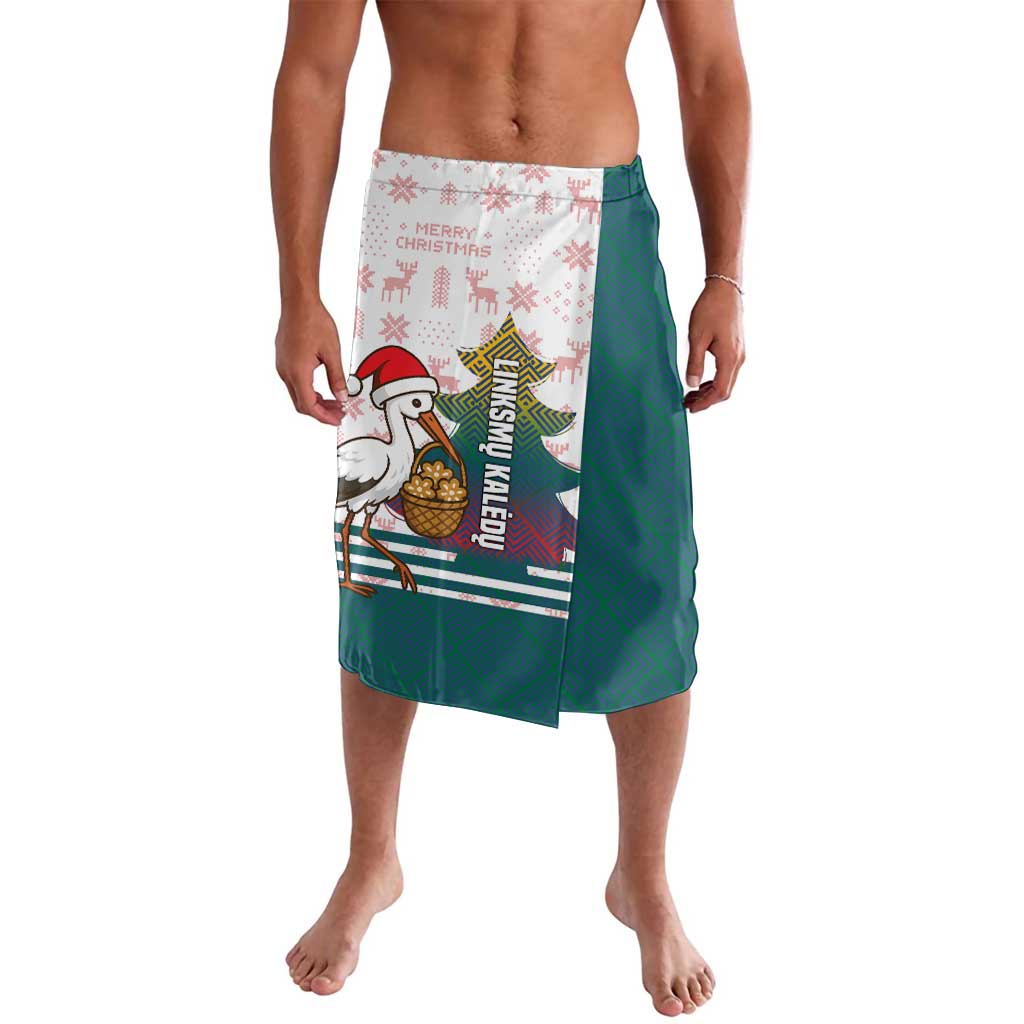 Lithuania Christmas Lavalava with Stork Basket Snowflakes and Traditional Pattern Design - Wonder Print Shop