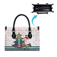 Lithuania Christmas Leather Bag with Stork Basket Snowflakes and Traditional Pattern Design - Wonder Print Shop