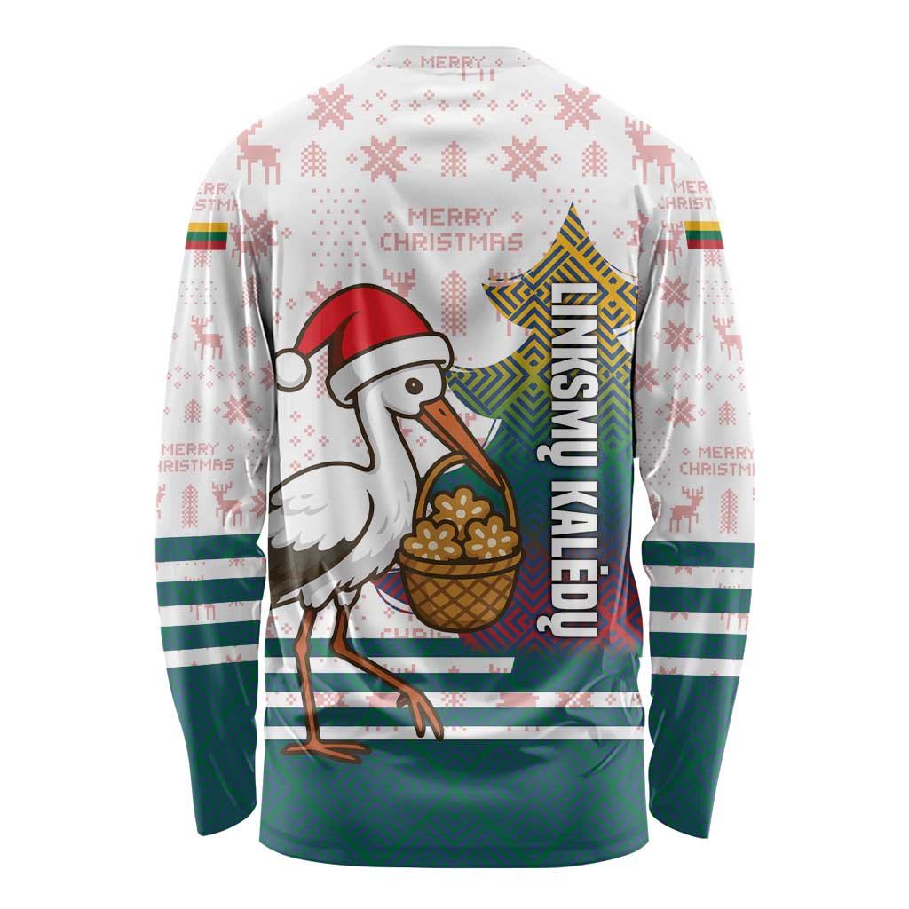 Lithuania Christmas Long Sleeve Shirt with Stork Basket Snowflakes and Traditional Pattern Design - Wonder Print Shop