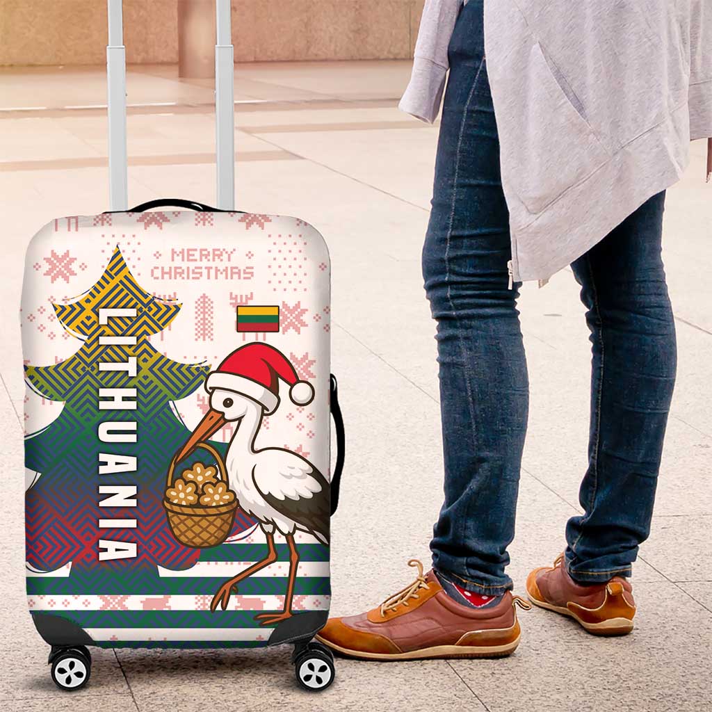 Lithuania Christmas Luggage Cover with Stork Basket Snowflakes and Traditional Pattern Design - Wonder Print Shop