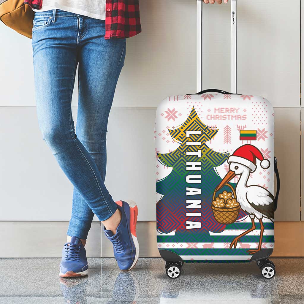 Lithuania Christmas Luggage Cover with Stork Basket Snowflakes and Traditional Pattern Design - Wonder Print Shop
