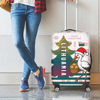 Lithuania Christmas Luggage Cover with Stork Basket Snowflakes and Traditional Pattern Design - Wonder Print Shop