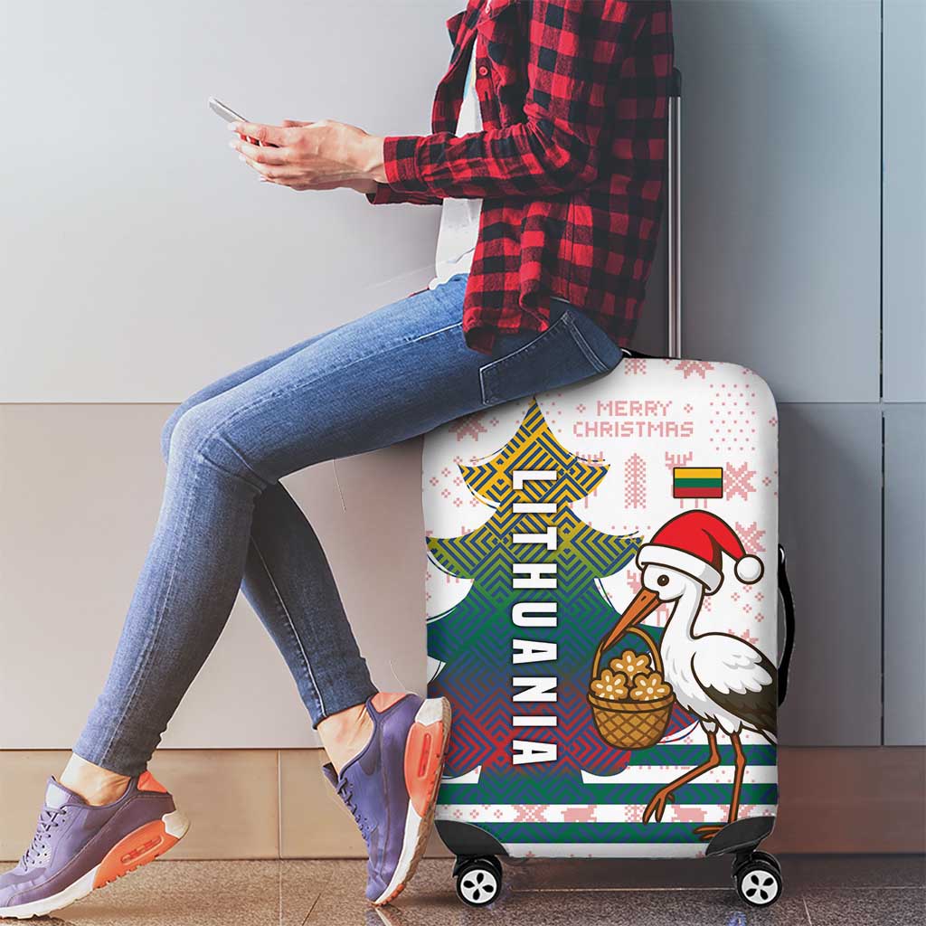 Lithuania Christmas Luggage Cover with Stork Basket Snowflakes and Traditional Pattern Design - Wonder Print Shop