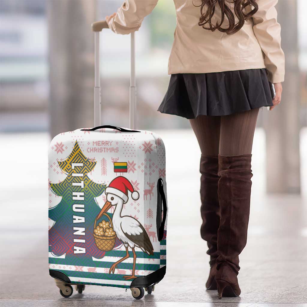 Lithuania Christmas Luggage Cover with Stork Basket Snowflakes and Traditional Pattern Design - Wonder Print Shop