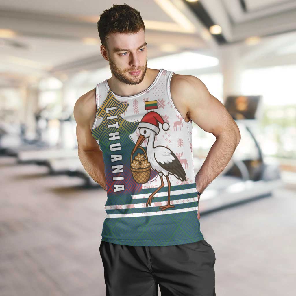 Lithuania Christmas Men Tank Top with Stork Basket Snowflakes and Traditional Pattern Design - Wonder Print Shop