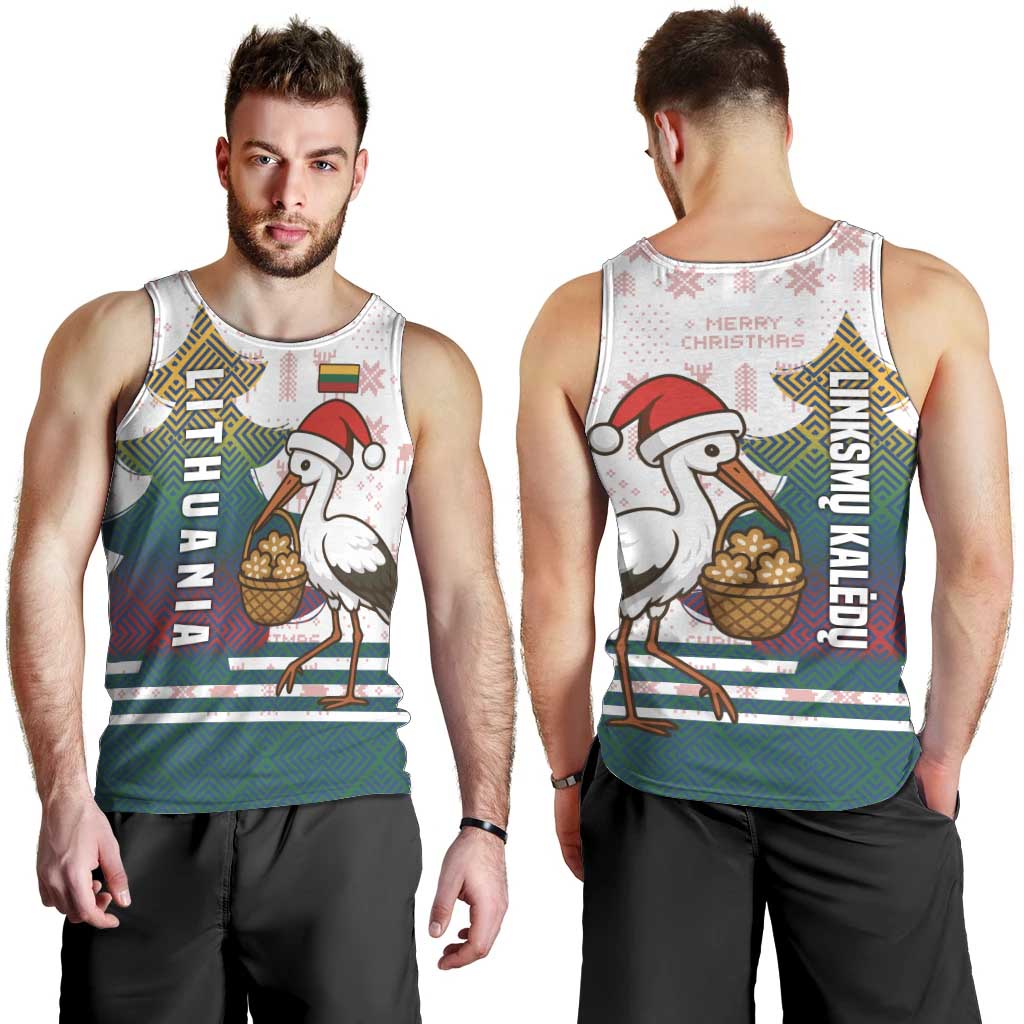Lithuania Christmas Men Tank Top with Stork Basket Snowflakes and Traditional Pattern Design - Wonder Print Shop