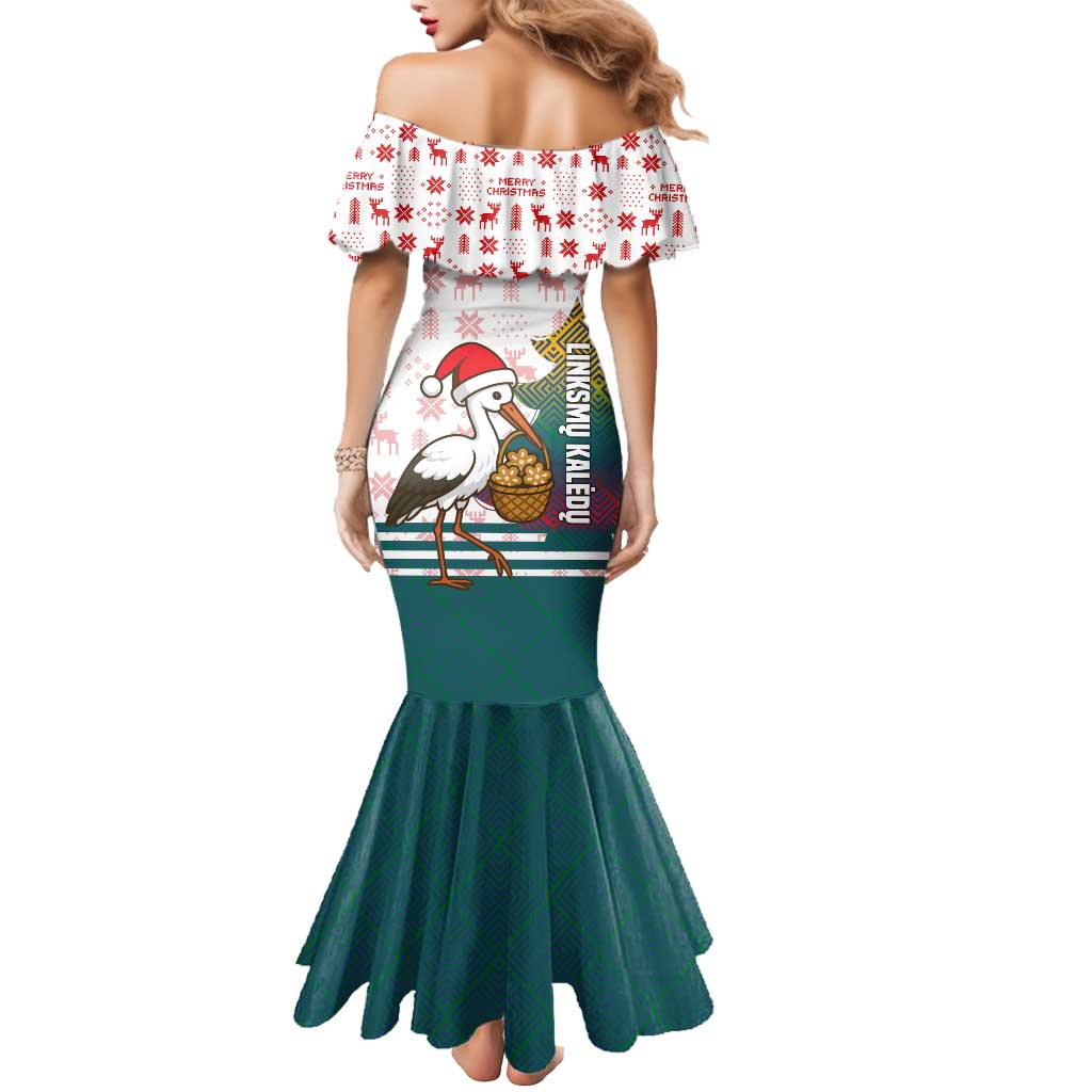 Lithuania Christmas Mermaid Dress with Stork Basket Snowflakes and Traditional Pattern Design - Wonder Print Shop
