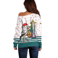 Lithuania Christmas Off Shoulder Sweater with Stork Basket Snowflakes and Traditional Pattern Design - Wonder Print Shop