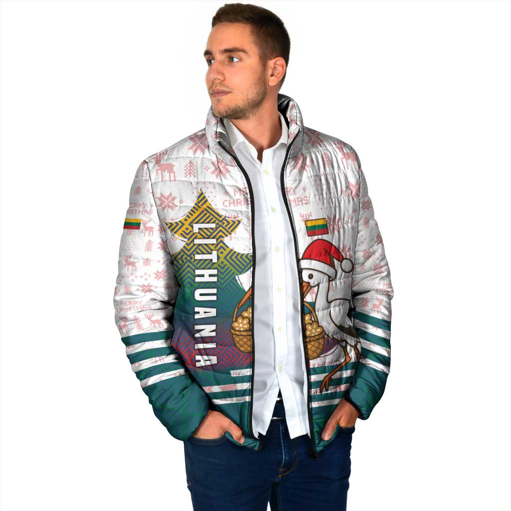Lithuania Christmas Padded Jacket with Stork Basket Snowflakes and Traditional Pattern Design - Wonder Print Shop