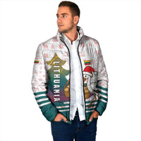 Lithuania Christmas Padded Jacket with Stork Basket Snowflakes and Traditional Pattern Design - Wonder Print Shop