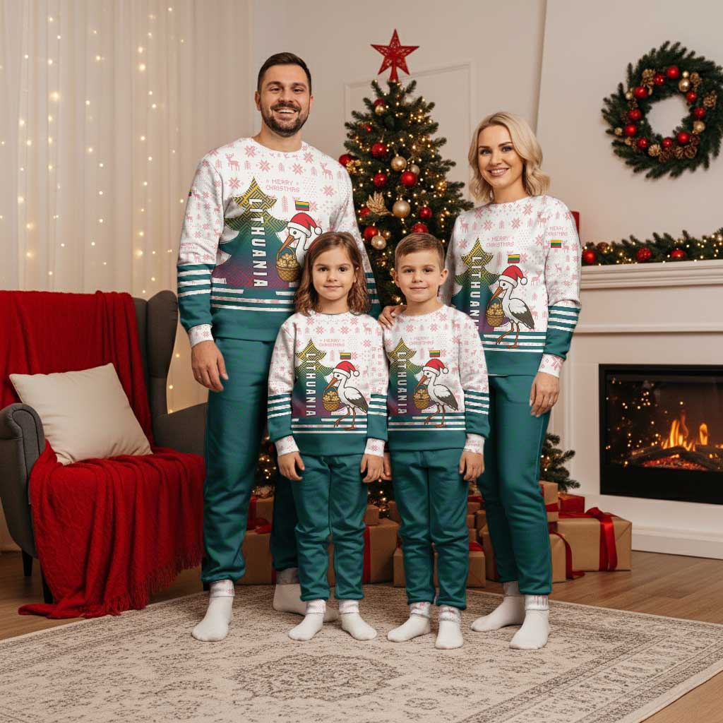 Lithuania Christmas Pajama Set with Stork Basket Snowflakes and Traditional Pattern Design - Wonder Print Shop