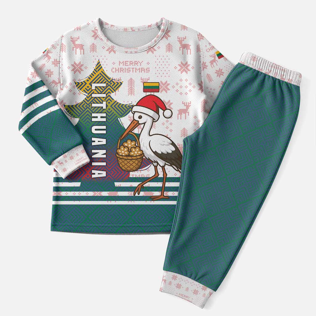 Lithuania Christmas Pajama Set with Stork Basket Snowflakes and Traditional Pattern Design - Wonder Print Shop