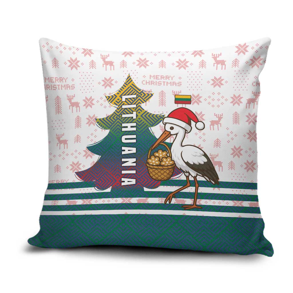 Lithuania Christmas Pillow Cover with Stork Basket Snowflakes and Traditional Pattern Design - Wonder Print Shop