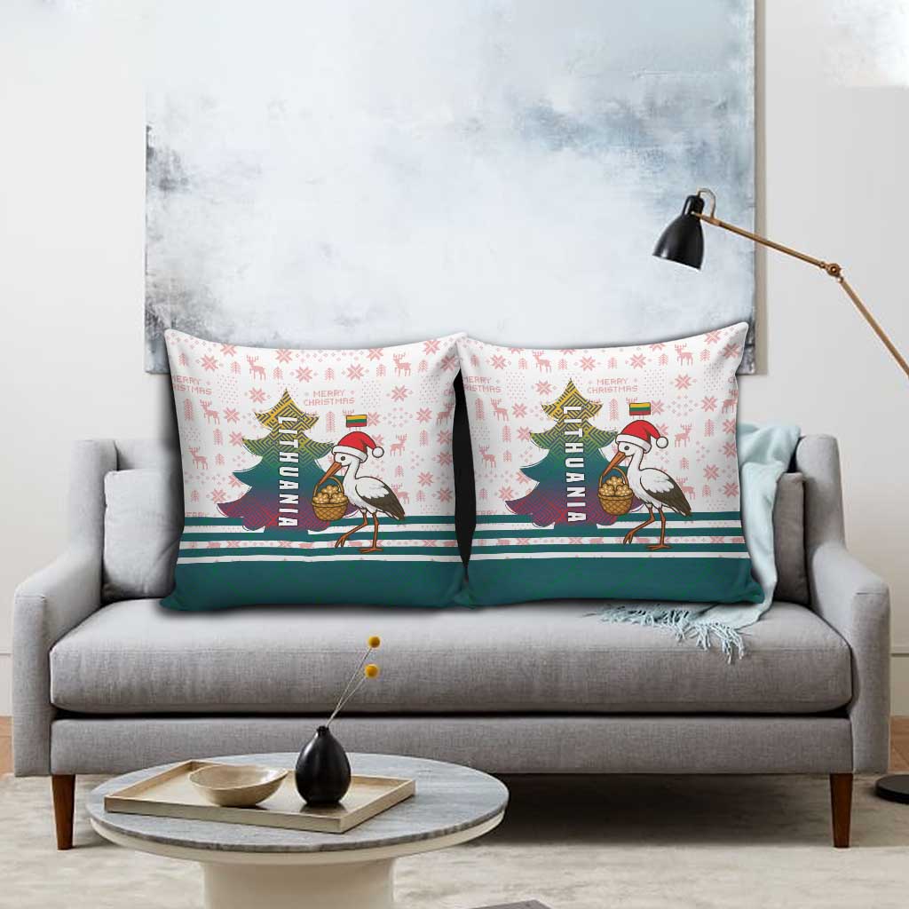 Lithuania Christmas Pillow Cover with Stork Basket Snowflakes and Traditional Pattern Design - Wonder Print Shop