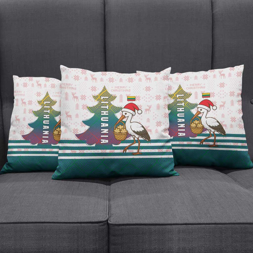 Lithuania Christmas Pillow Cover with Stork Basket Snowflakes and Traditional Pattern Design - Wonder Print Shop