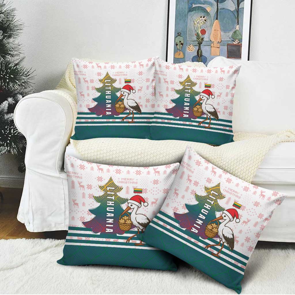 Lithuania Christmas Pillow Cover with Stork Basket Snowflakes and Traditional Pattern Design - Wonder Print Shop