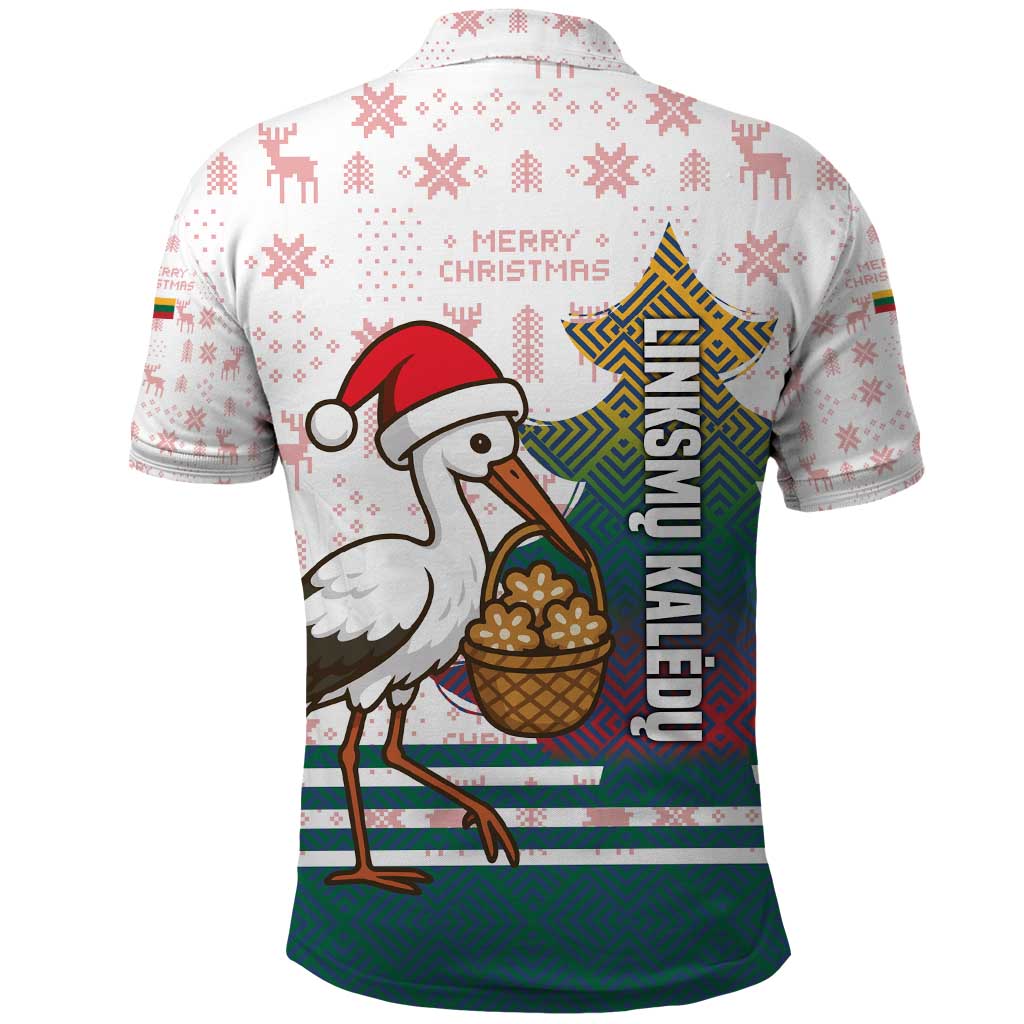 Lithuania Christmas Polo Shirt with Stork Basket Snowflakes and Traditional Pattern Design - Wonder Print Shop