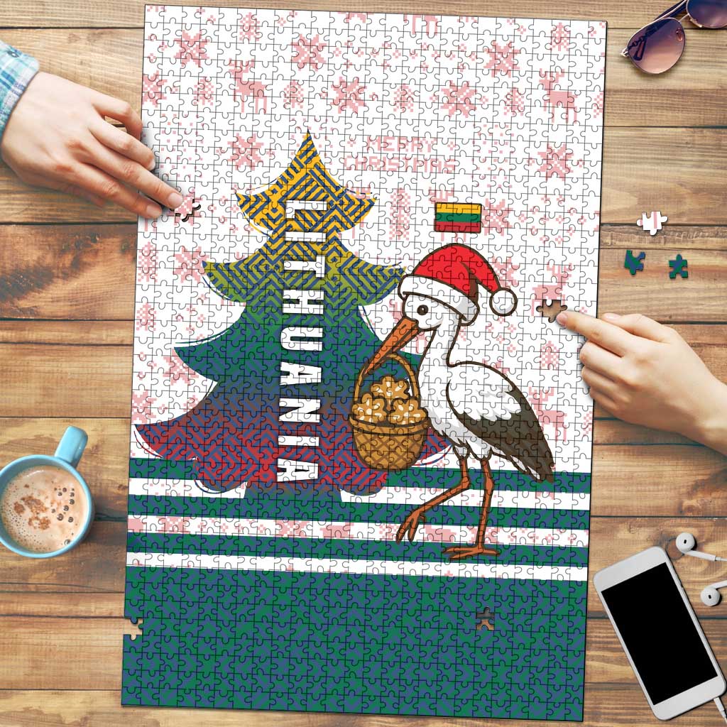 Lithuania Christmas Puzzle with Stork Basket Snowflakes and Traditional Pattern Design - Wonder Print Shop