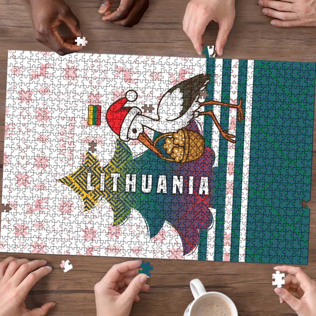 Lithuania Christmas Puzzle with Stork Basket Snowflakes and Traditional Pattern Design - Wonder Print Shop