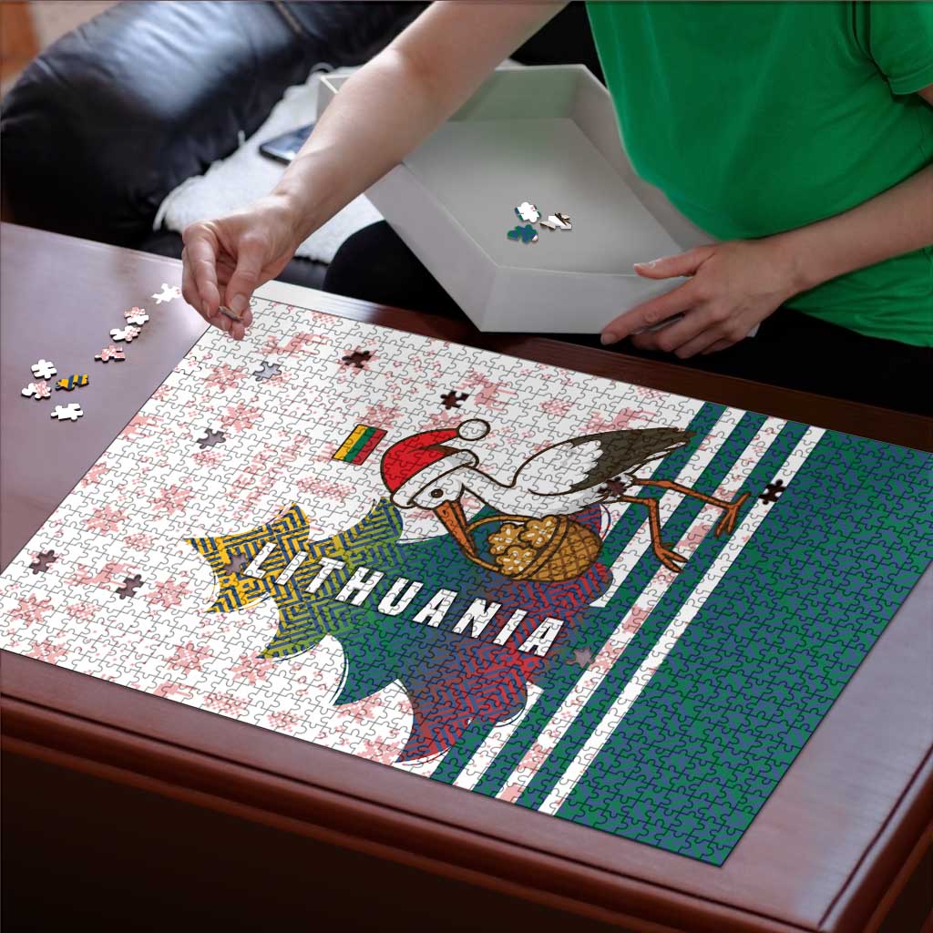 Lithuania Christmas Puzzle with Stork Basket Snowflakes and Traditional Pattern Design - Wonder Print Shop