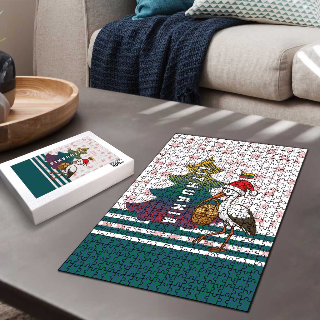 Lithuania Christmas Puzzle with Stork Basket Snowflakes and Traditional Pattern Design - Wonder Print Shop