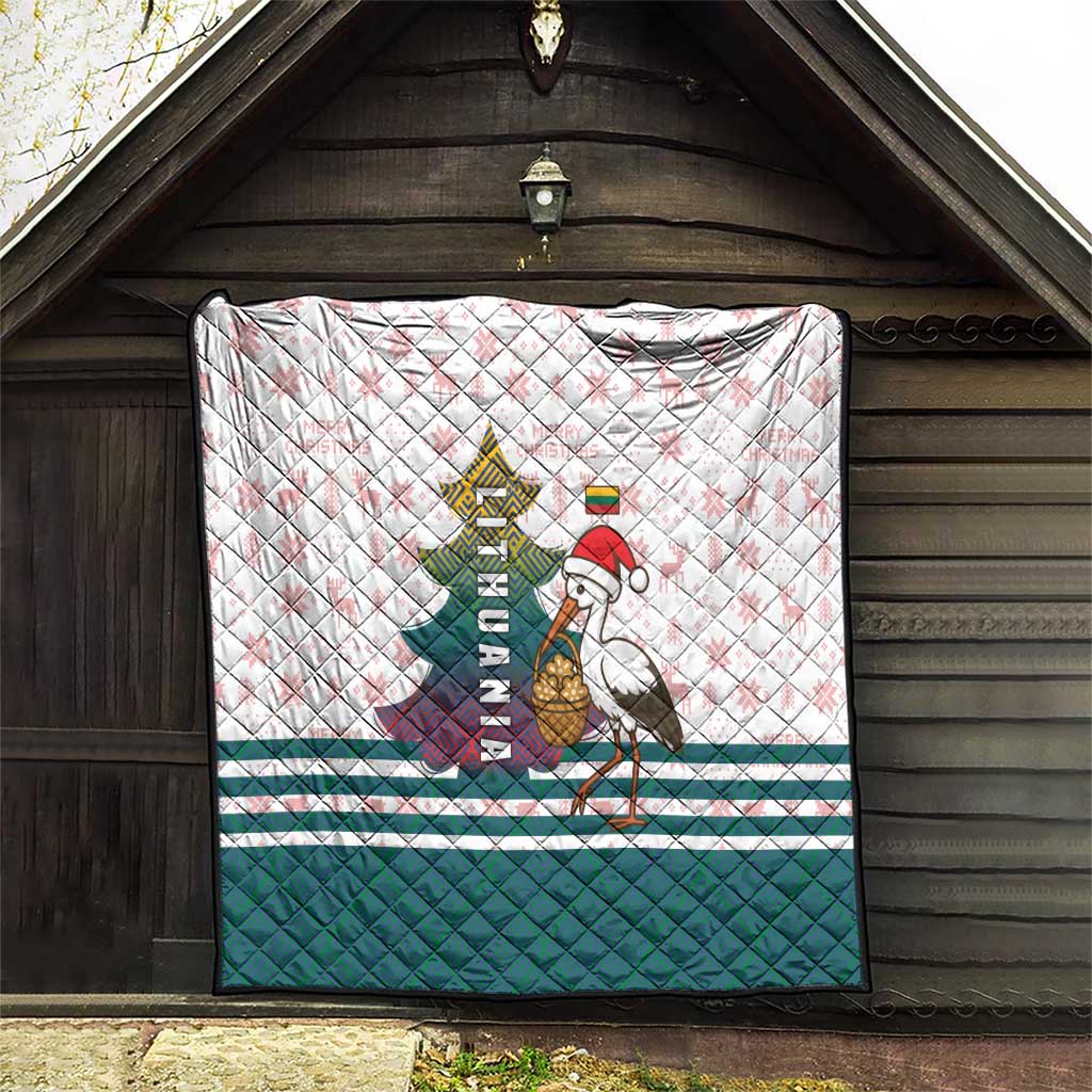 Lithuania Christmas Quilt with Stork Basket Snowflakes and Traditional Pattern Design - Wonder Print Shop