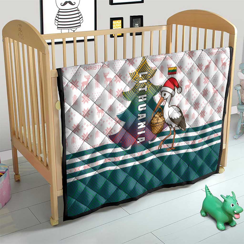 Lithuania Christmas Quilt with Stork Basket Snowflakes and Traditional Pattern Design - Wonder Print Shop