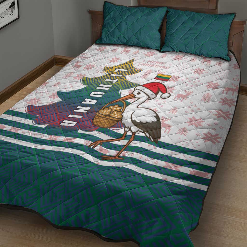 Lithuania Christmas Quilt Bed Set with Stork Basket Snowflakes and Traditional Pattern Design - Wonder Print Shop
