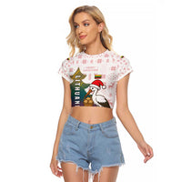 Lithuania Christmas Raglan Cropped T Shirt with Stork Basket Snowflakes and Traditional Pattern Design - Wonder Print Shop