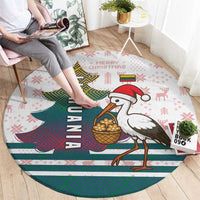 Lithuania Christmas Round Carpet with Stork Basket Snowflakes and Traditional Pattern Design - Wonder Print Shop