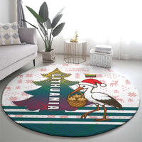 Lithuania Christmas Round Carpet with Stork Basket Snowflakes and Traditional Pattern Design - Wonder Print Shop