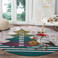 Lithuania Christmas Round Carpet with Stork Basket Snowflakes and Traditional Pattern Design - Wonder Print Shop